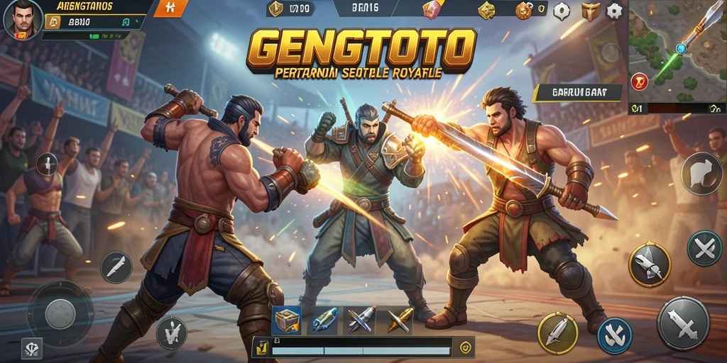 Screenshot GENGTOTO menampilkan pertempuran seru di arena Battle Royale.