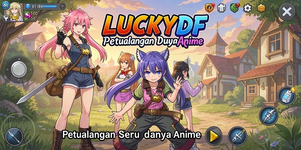 Tangkapan layar tampilan gameplay LUCKYDF dengan karakter Anime yang menawan.