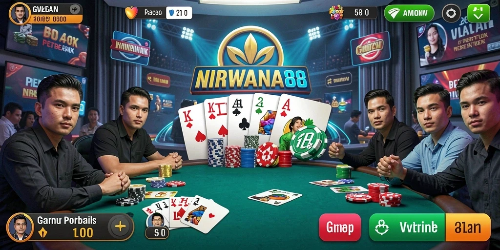 Tampilan gameplay NIRWANA88 dengan aksi poker yang mendebarkan.