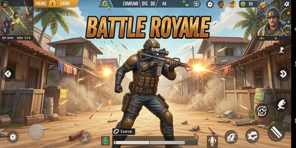 Gameplay RSNGAME yang seru dalam pertempuran Battle Royale.