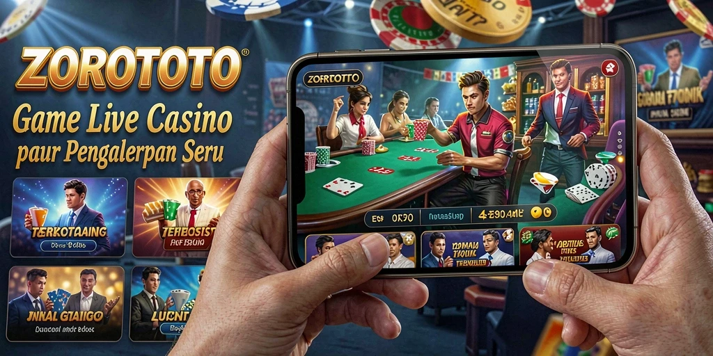 Screenshot gameplay ZOROTOTO menampilkan dealer langsung dan suasana kasino yang mendebarkan.